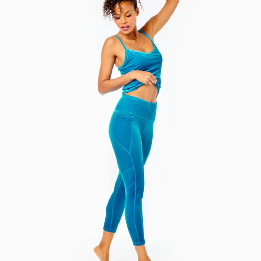 NEW Lilly Pulitzer UPF 50 26" Luxletic Weekender High Rise Legging Teal Velvet S